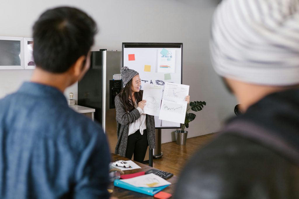 woman discussing business goals in a meeting